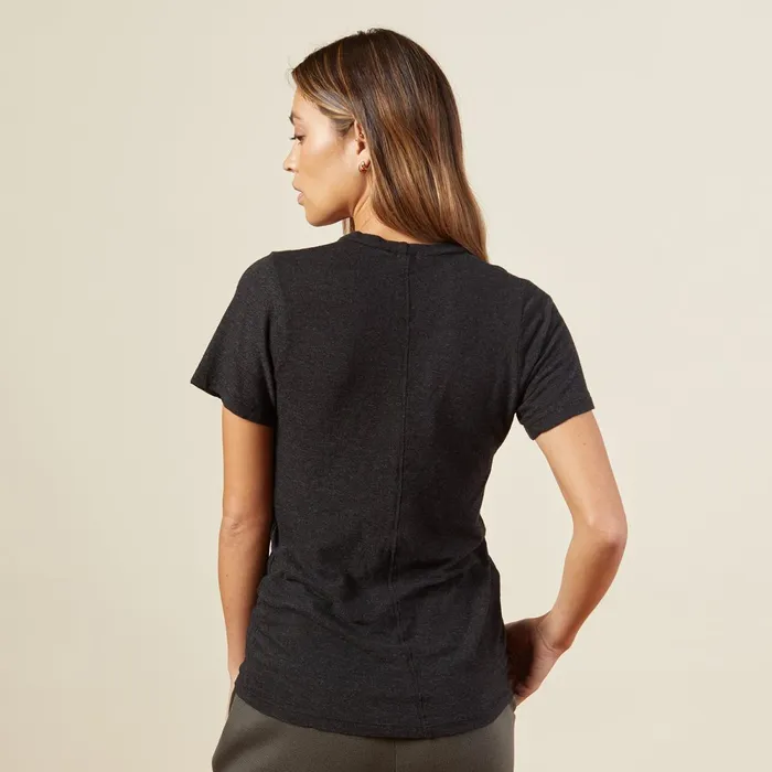 Women Tees MONROW Textured TriBlend Fitted V Neck Tee Black
