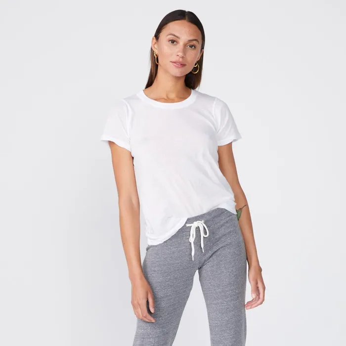 Women Tees MONROW Tissue Fitted Crew Neck Tee White