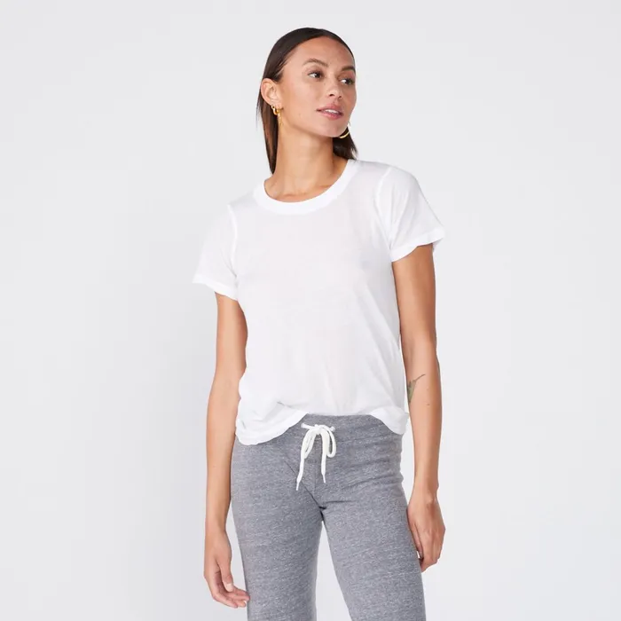 Women Tees MONROW Tissue Fitted Crew Neck Tee White