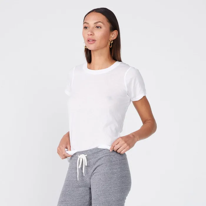 Women Tees MONROW Tissue Fitted Crew Neck Tee White