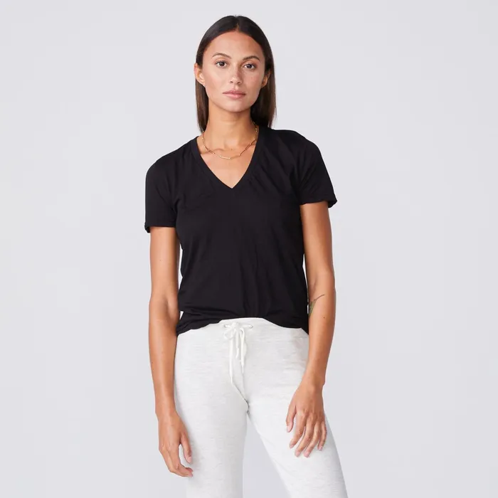 Women Tees MONROW Tissue Fitted V Neck Tee Black