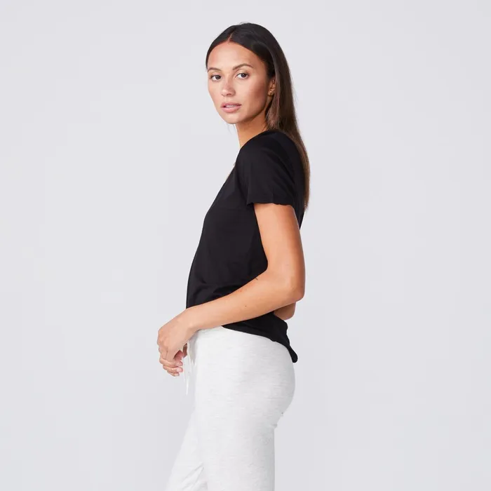 Women Tees MONROW Tissue Fitted V Neck Tee Black
