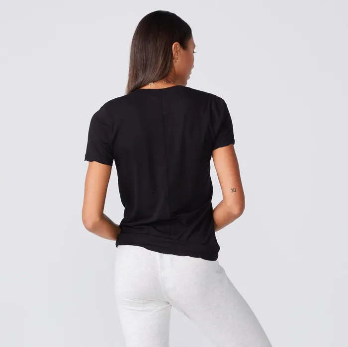 Women Tees MONROW Tissue Fitted V Neck Tee Black