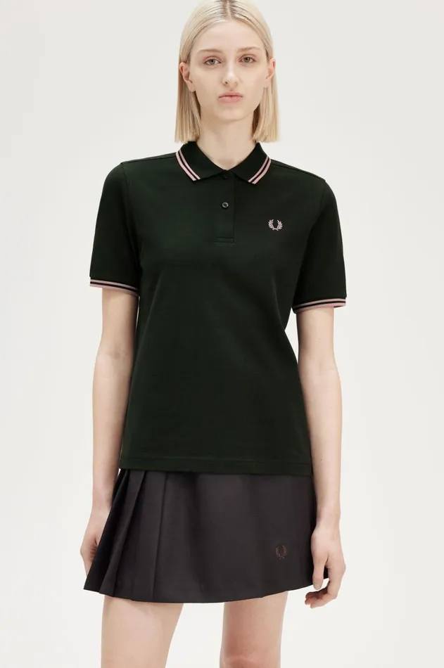 Women The Fred Perry Shirt Fred Perry G3600 Night Greendark Pinkdark Pink