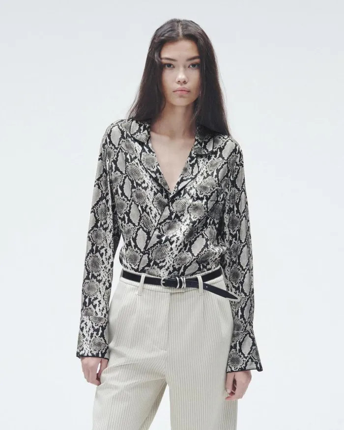 Women Tops Rag 038 Bone Aurora Printed Silk Shirt Snake Print