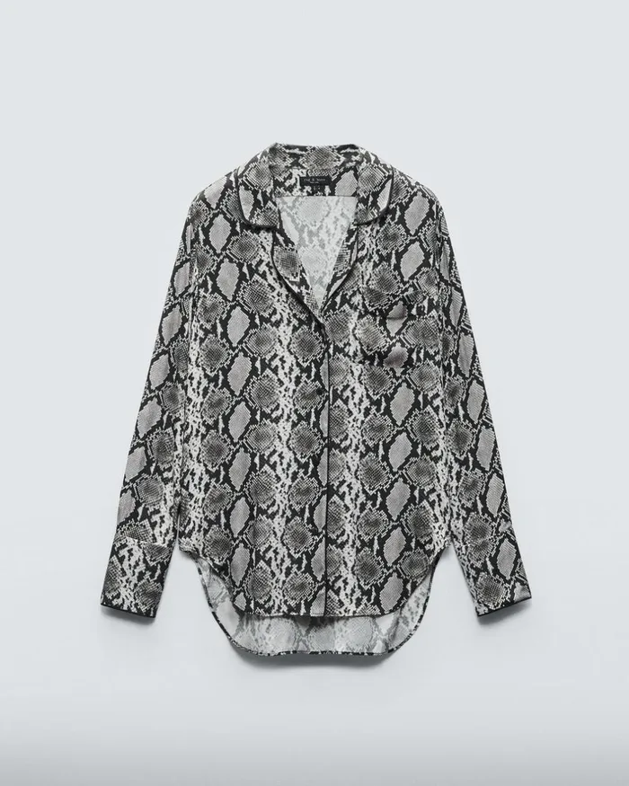 Women Tops Rag 038 Bone Aurora Printed Silk Shirt Snake Print