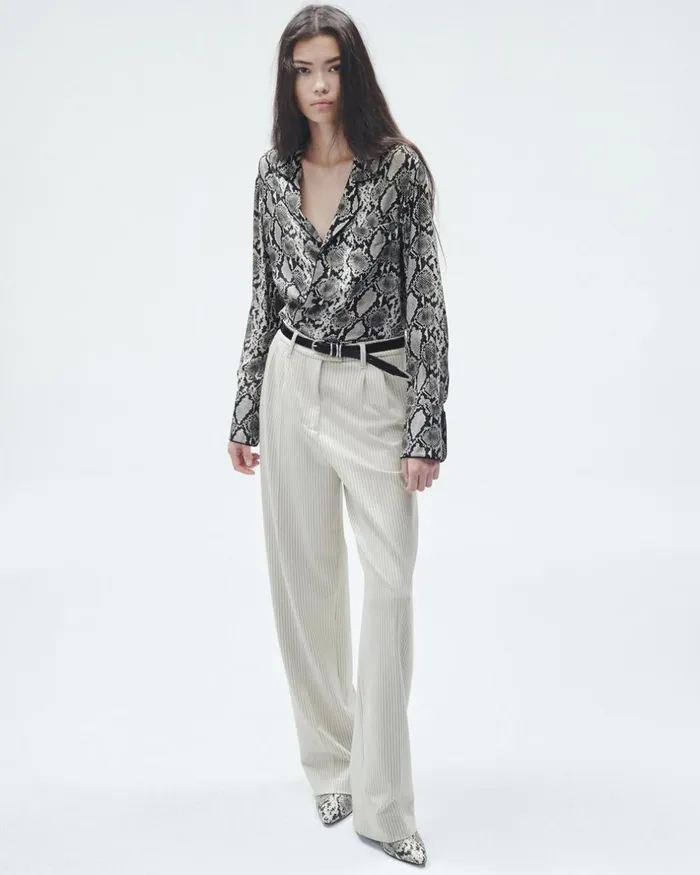 Women Tops Rag 038 Bone Aurora Printed Silk Shirt Snake Print