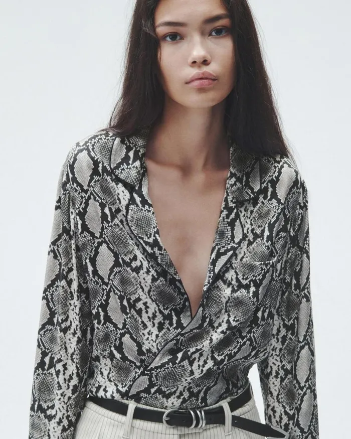 Women Tops Rag 038 Bone Aurora Printed Silk Shirt Snake Print