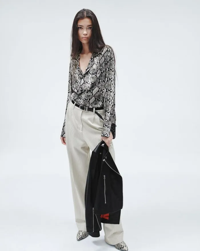 Women Tops Rag 038 Bone Aurora Printed Silk Shirt Snake Print