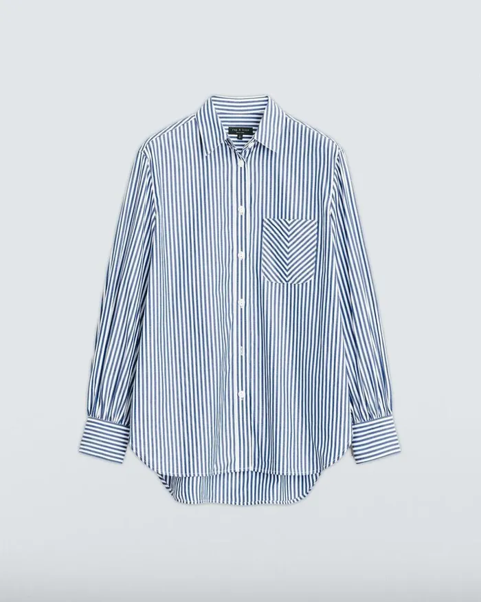 Women Tops Rag 038 Bone Maxine Cotton Poplin Stripe Shirt Blue Stripe