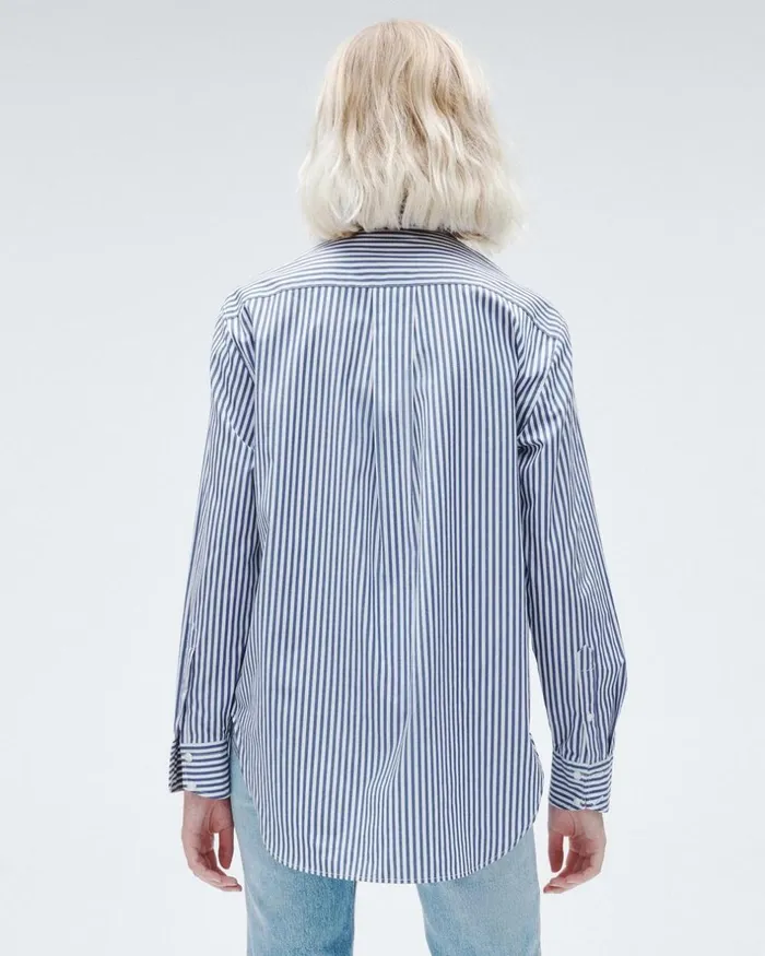 Women Tops Rag 038 Bone Maxine Cotton Poplin Stripe Shirt Blue Stripe