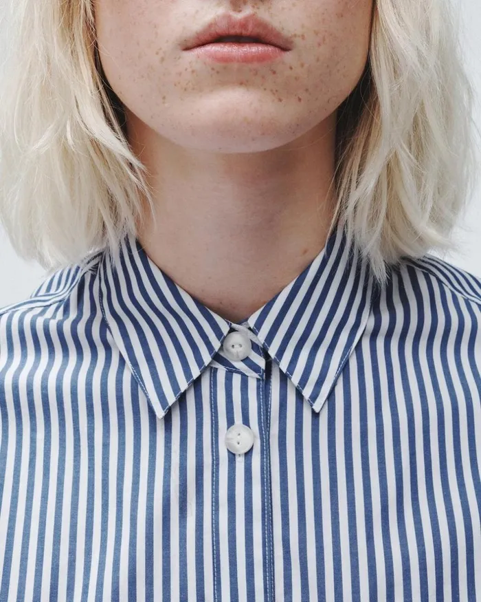 Women Tops Rag 038 Bone Maxine Cotton Poplin Stripe Shirt Blue Stripe