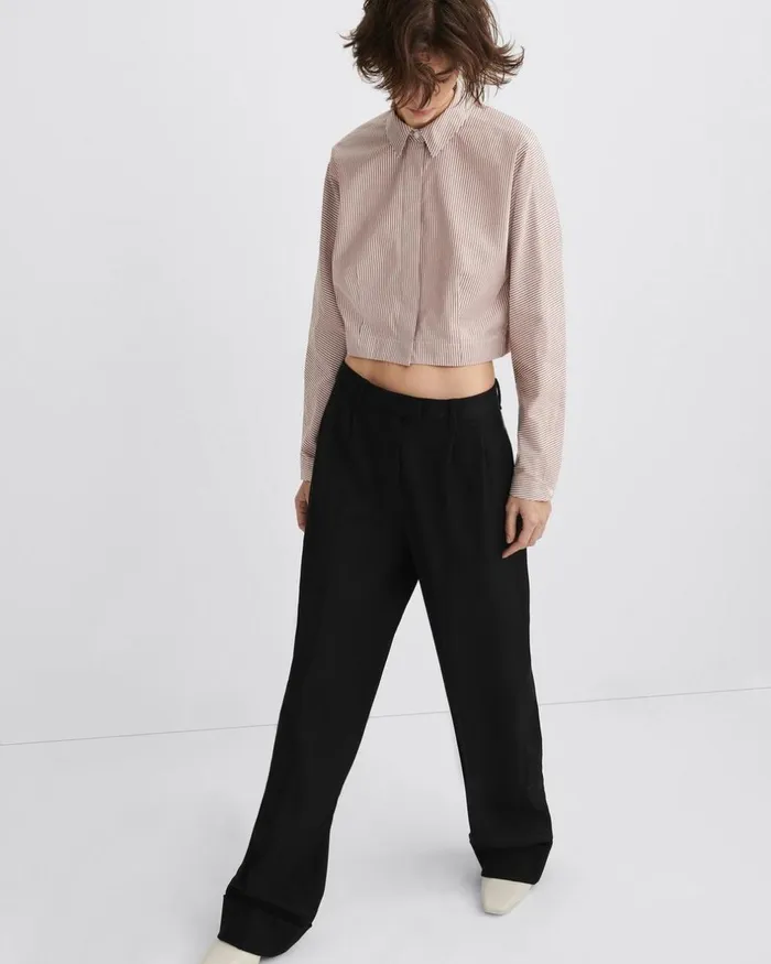 Women Tops Rag 038 Bone Morgan Cropped Cotton Poplin Shirt Brown Stripe