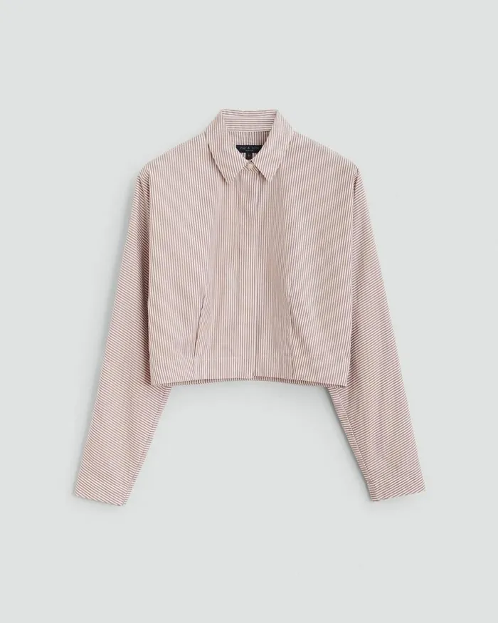 Women Tops Rag 038 Bone Morgan Cropped Cotton Poplin Shirt Brown Stripe