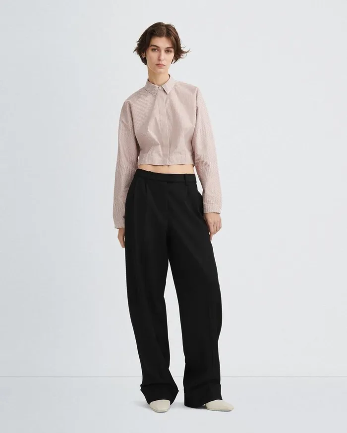 Women Tops Rag 038 Bone Morgan Cropped Cotton Poplin Shirt Brown Stripe