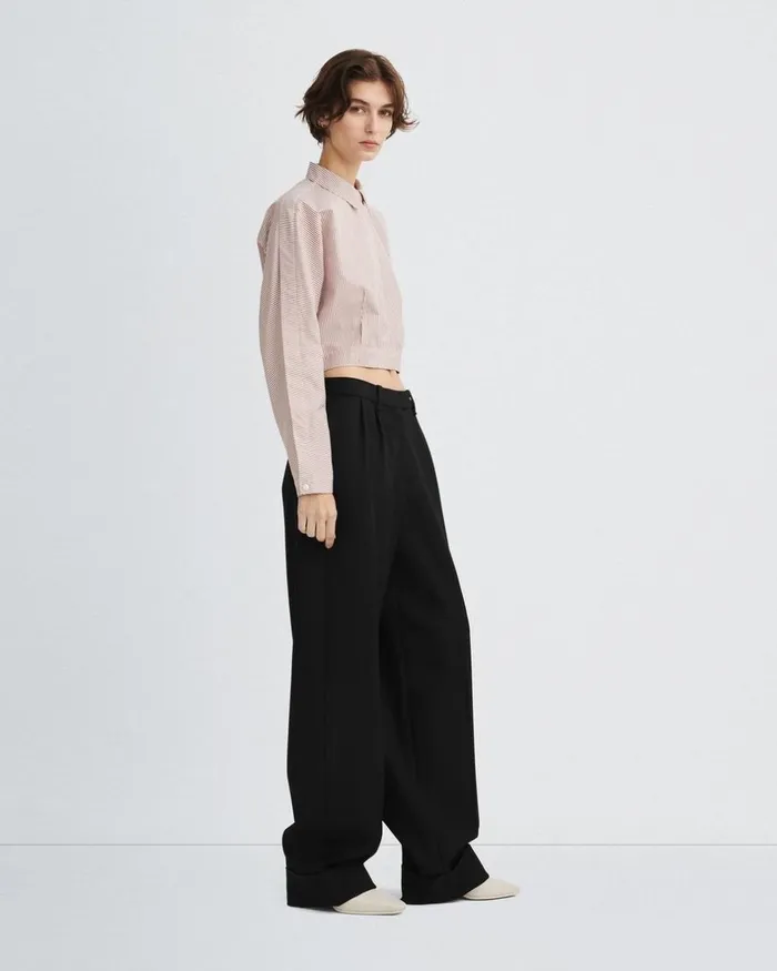 Women Tops Rag 038 Bone Morgan Cropped Cotton Poplin Shirt Brown Stripe