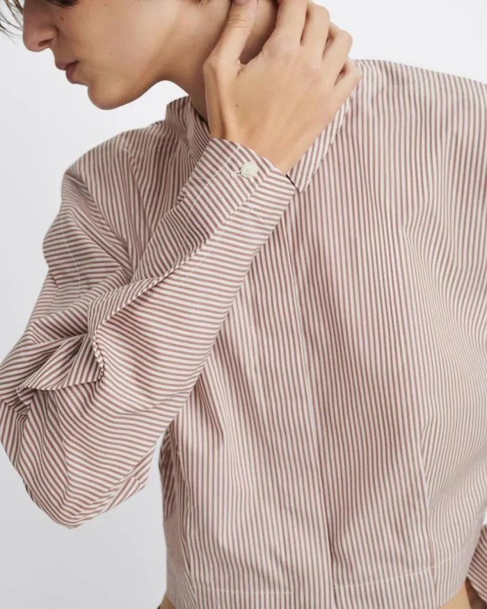 Women Tops Rag 038 Bone Morgan Cropped Cotton Poplin Shirt Brown Stripe