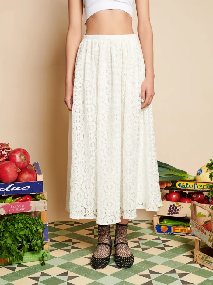Women Vanilla Lace Midi Skirt White Sister Jane Bottoms