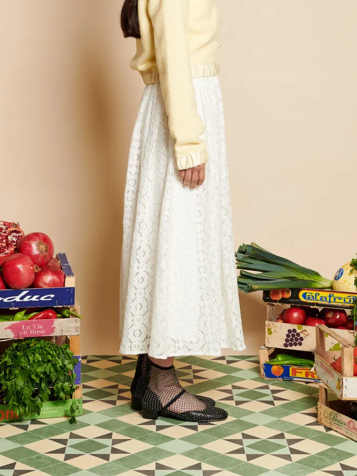 Women Vanilla Lace Midi Skirt White Sister Jane Bottoms