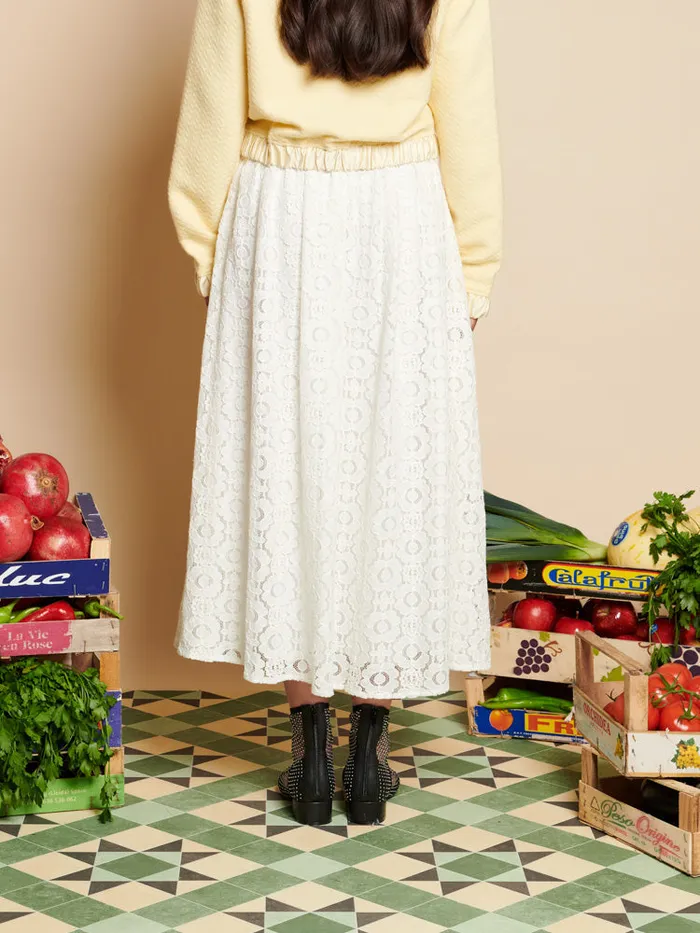 Women Vanilla Lace Midi Skirt White Sister Jane Bottoms