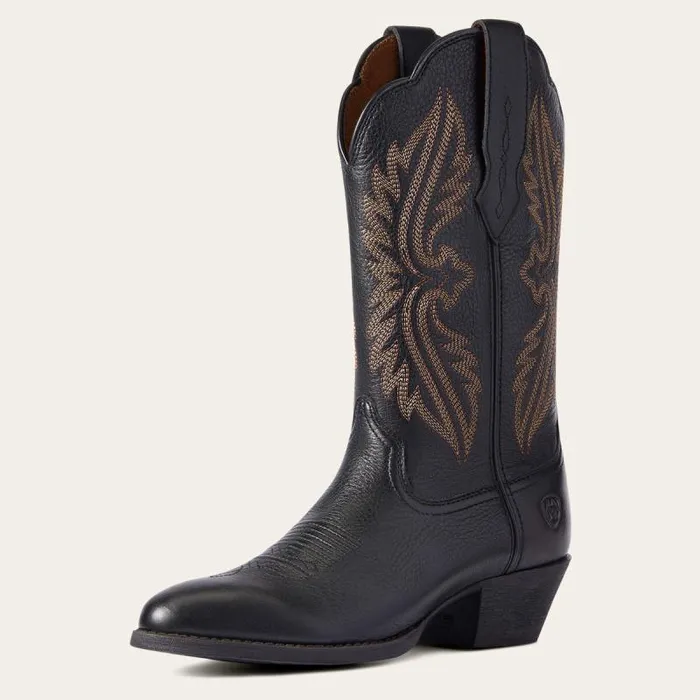 Women Western Boots Ariat Heritage R Toe StretchFit Western Boot Black Deertan