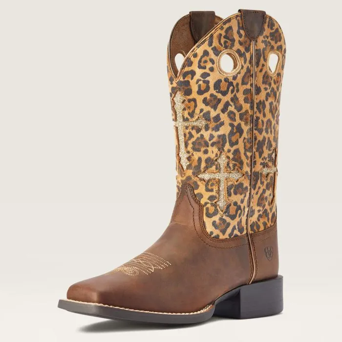 Women Western Boots Ariat Round Up Crossroads Western Boot Distressed Tan