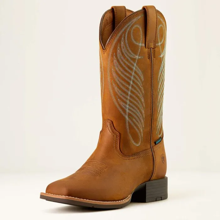 Women Western Boots Ariat Round Up Wide Square Toe Waterproof Western Boot Distressed Brown
