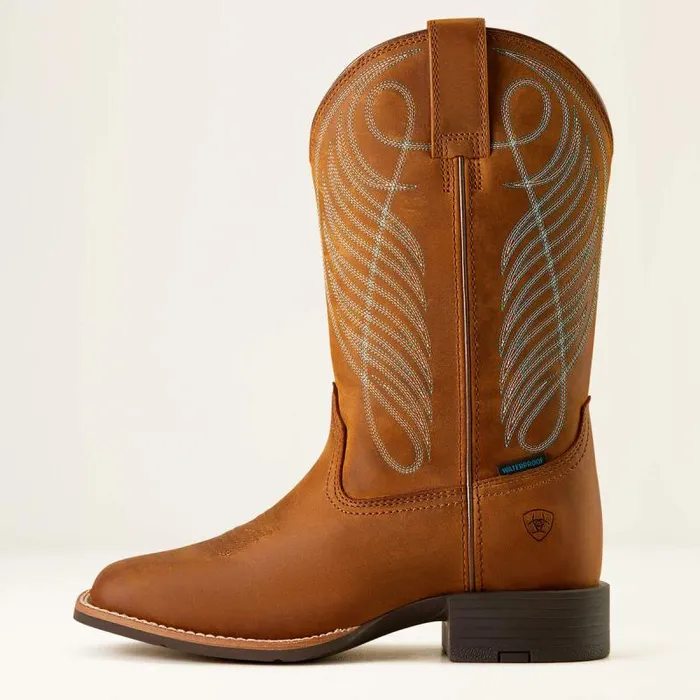 Women Western Boots Ariat Round Up Wide Square Toe Waterproof Western Boot Distressed Brown