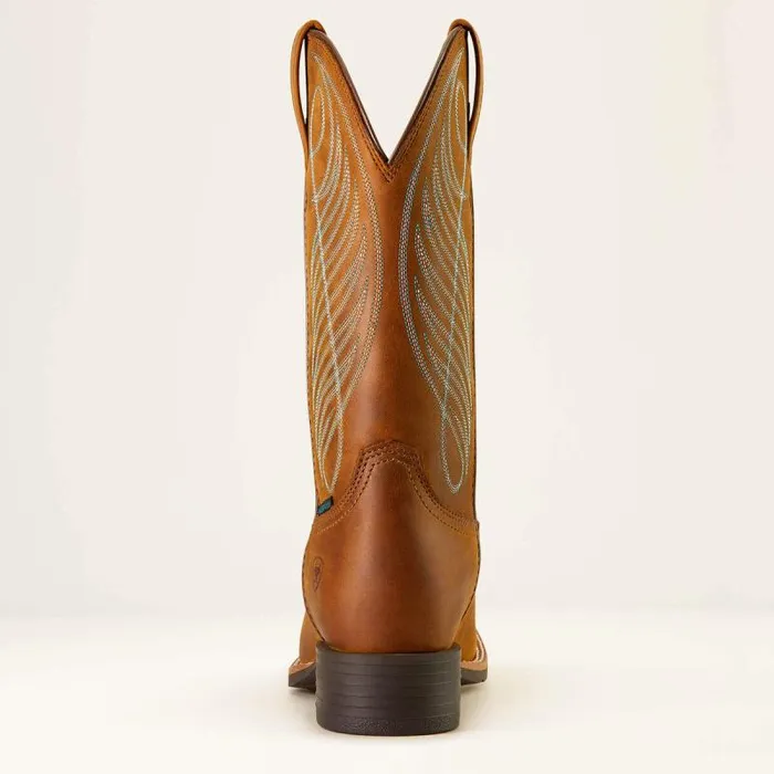 Women Western Boots Ariat Round Up Wide Square Toe Waterproof Western Boot Distressed Brown
