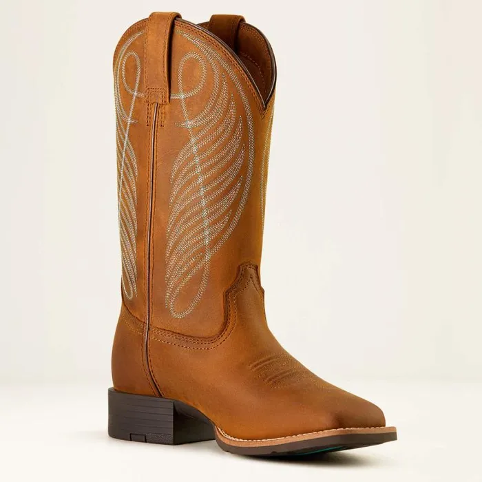 Women Western Boots Ariat Round Up Wide Square Toe Waterproof Western Boot Distressed Brown