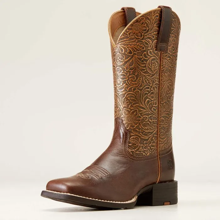 Women Western Boots Ariat Round Up Wide Square Toe Western Boot Arizona Brown