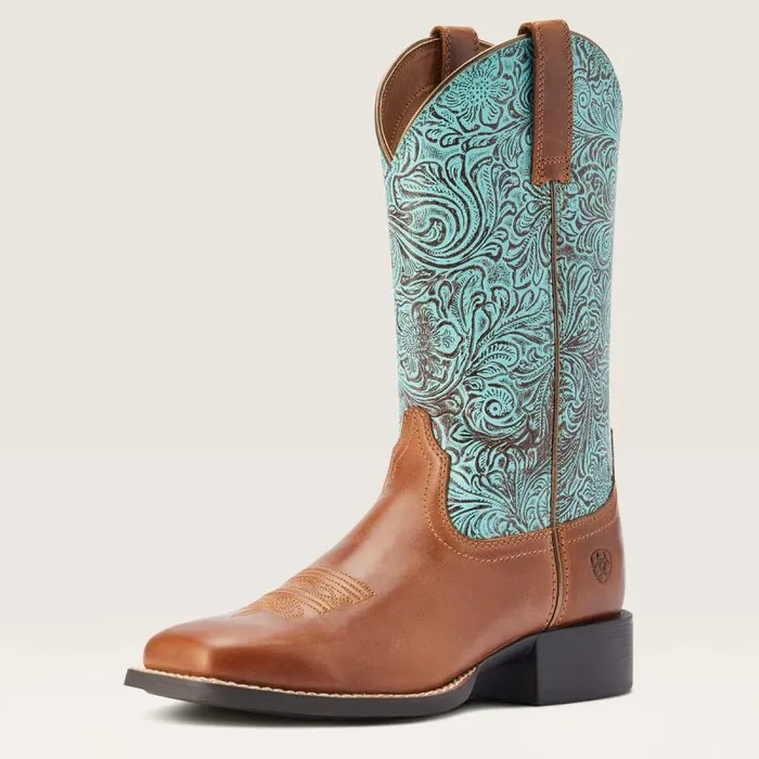 Women Western Boots Ariat Round Up Wide Square Toe Western Boot Beduino Brown