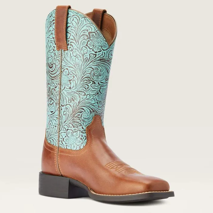Women Western Boots Ariat Round Up Wide Square Toe Western Boot Beduino Brown