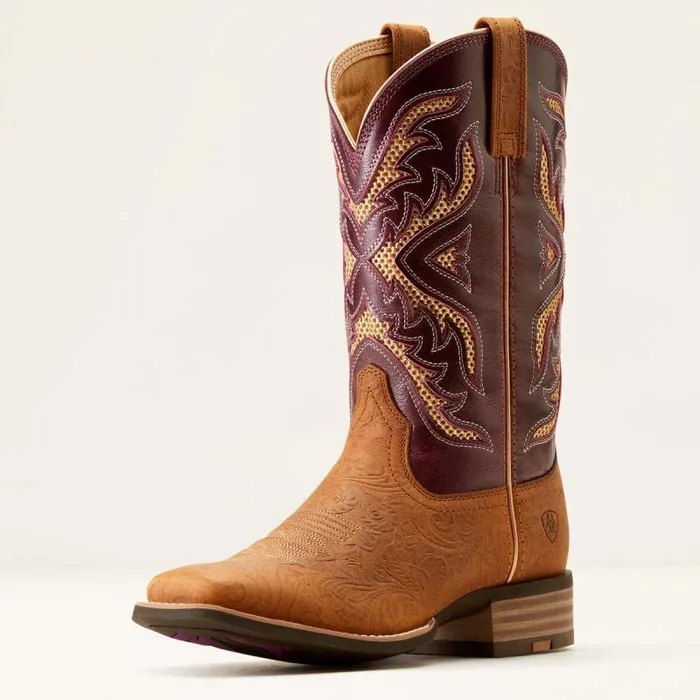 Women Western Boots Ariat San Angelo VentTEK 360 Western Boot Tooled Toasted Almondaged Merlot