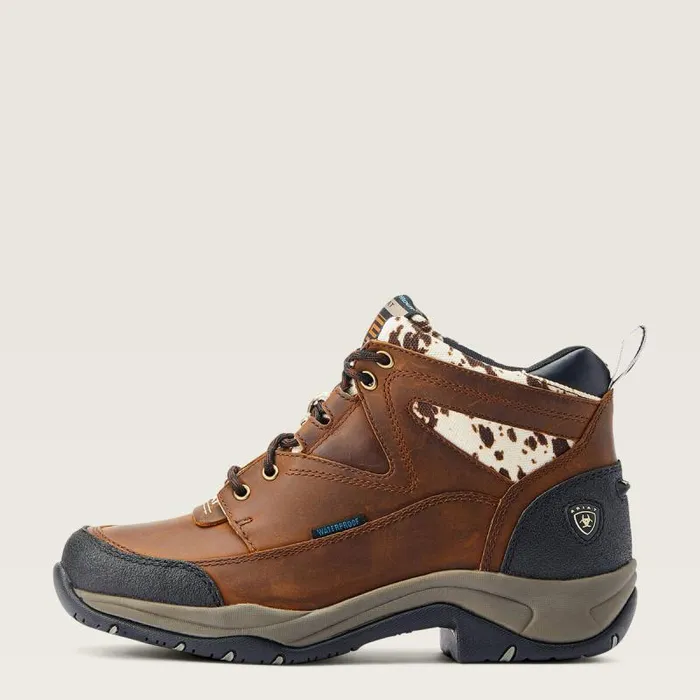 Women Western Boots Ariat Terrain Waterproof Boot Distressed Brown Speckled Cow Print Women Western Boots Ariat Terrain Waterproof Boot Distressed Brown Speckled Cow Print