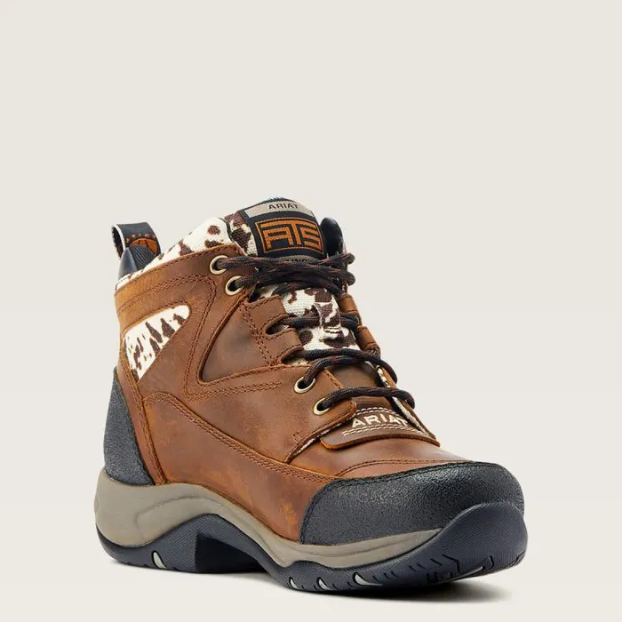 Women Western Boots Ariat Terrain Waterproof Boot Distressed Brown Speckled Cow Print Women Western Boots Ariat Terrain Waterproof Boot Distressed Brown Speckled Cow Print