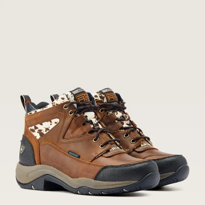 Women Western Boots Ariat Terrain Waterproof Boot Distressed Brown Speckled Cow Print Women Western Boots Ariat Terrain Waterproof Boot Distressed Brown Speckled Cow Print