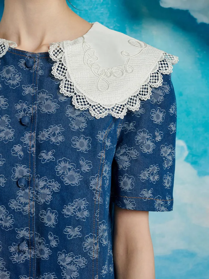 Women Wildflower Denim Mini Dress Indigo Blue Sister Jane Dresses