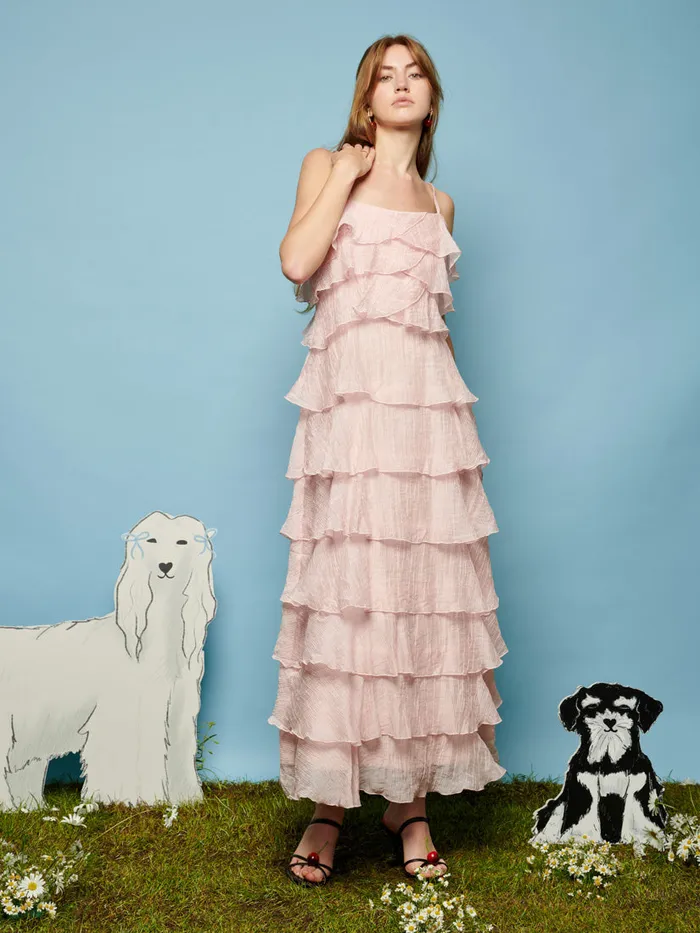 Women Winnie Ruffle Midi Dress Baby Pink Sister Jane Dresses