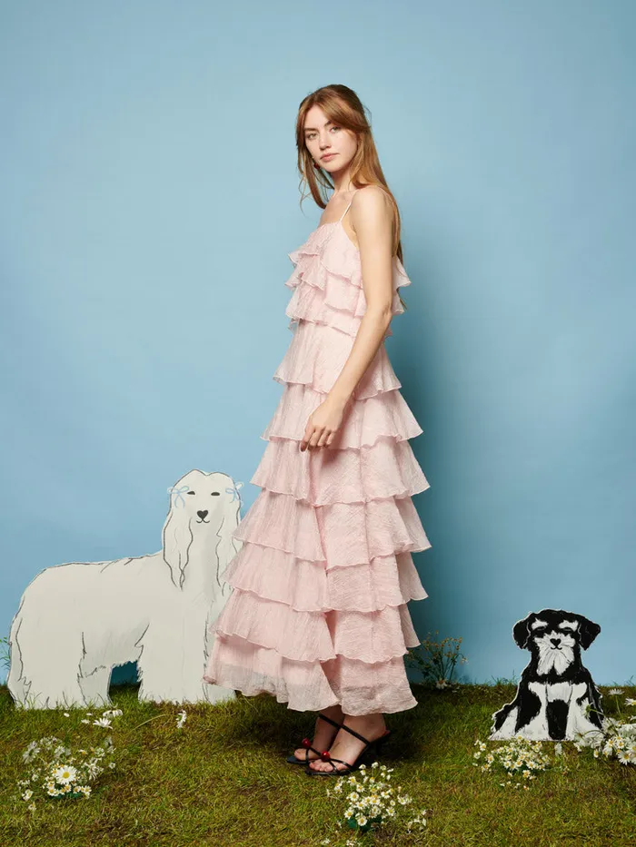 Women Winnie Ruffle Midi Dress Baby Pink Sister Jane Dresses