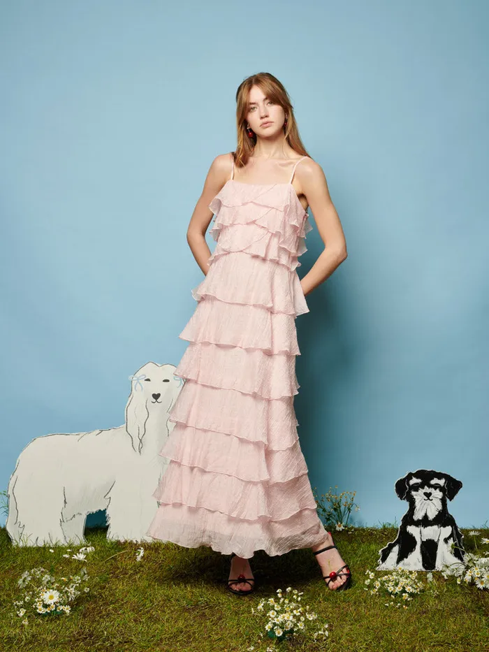 Women Winnie Ruffle Midi Dress Baby Pink Sister Jane Dresses
