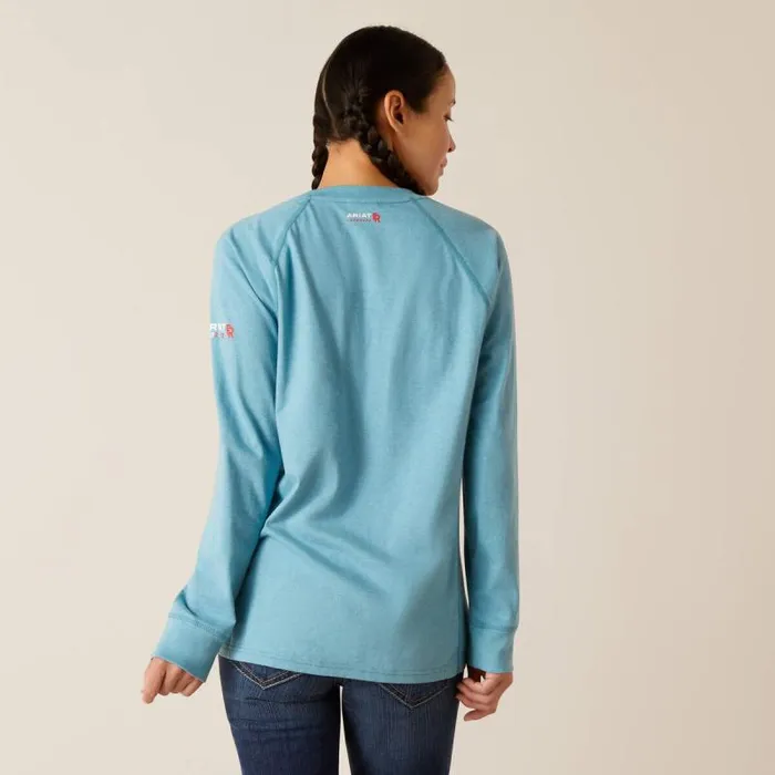 Women Workwear Ariat FR Air Henley Top Norse Blue Space Dye Women Workwear Ariat FR Air Henley Top Norse Blue Space Dye