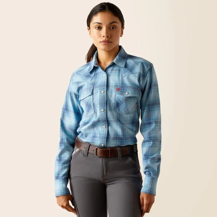 Women Workwear Ariat FR Bonita Snap Work Shirt Norse Blue