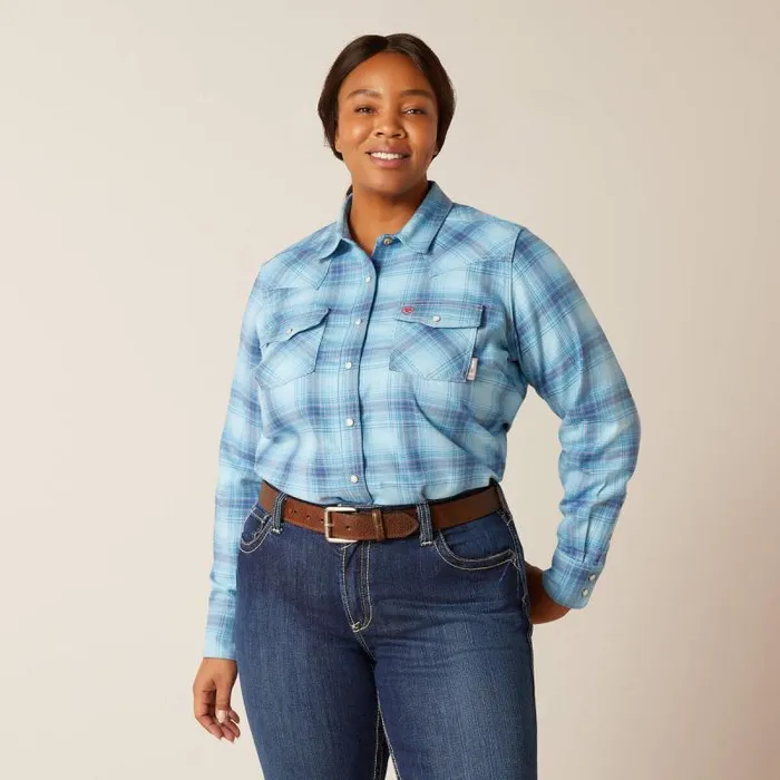 Women Workwear Ariat FR Bonita Snap Work Shirt Norse Blue Women Workwear Ariat FR Bonita Snap Work Shirt Norse Blue