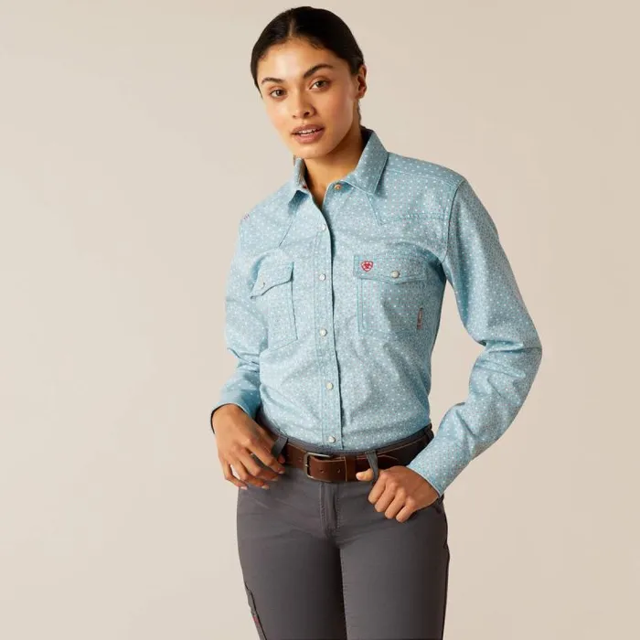 Women Workwear Ariat FR Martlet Snap Work Shirt Arctic Blue