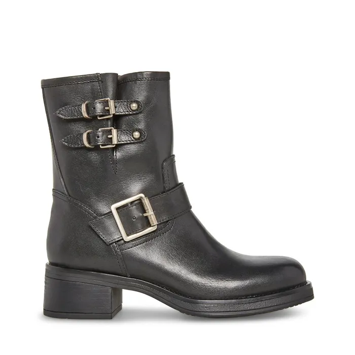 Womens Archie Black Leather Steve Madden Boots and Booties
