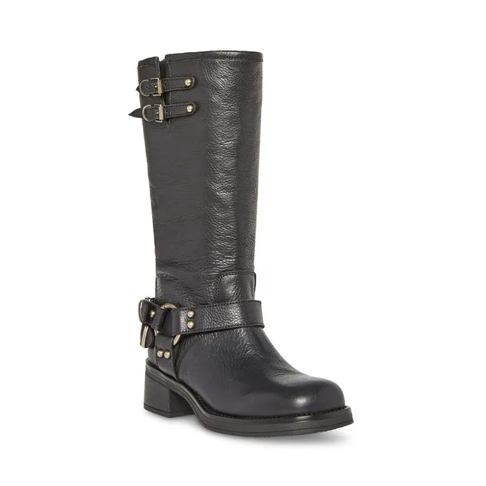 Womens Astor Black Leather Steve Madden Boots and Booties