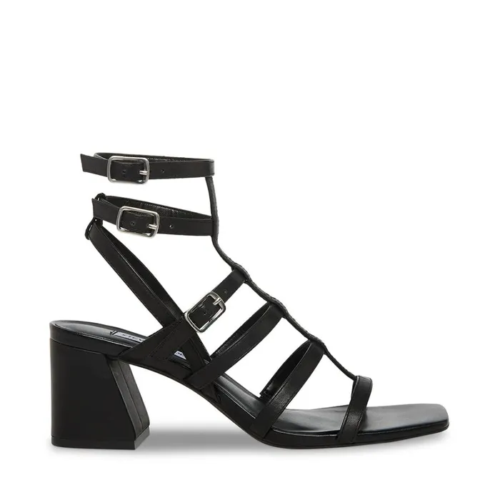 Womens August Black Leather Steve Madden Sandals