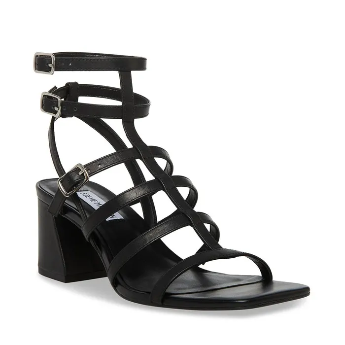 Womens August Black Leather Steve Madden Sandals