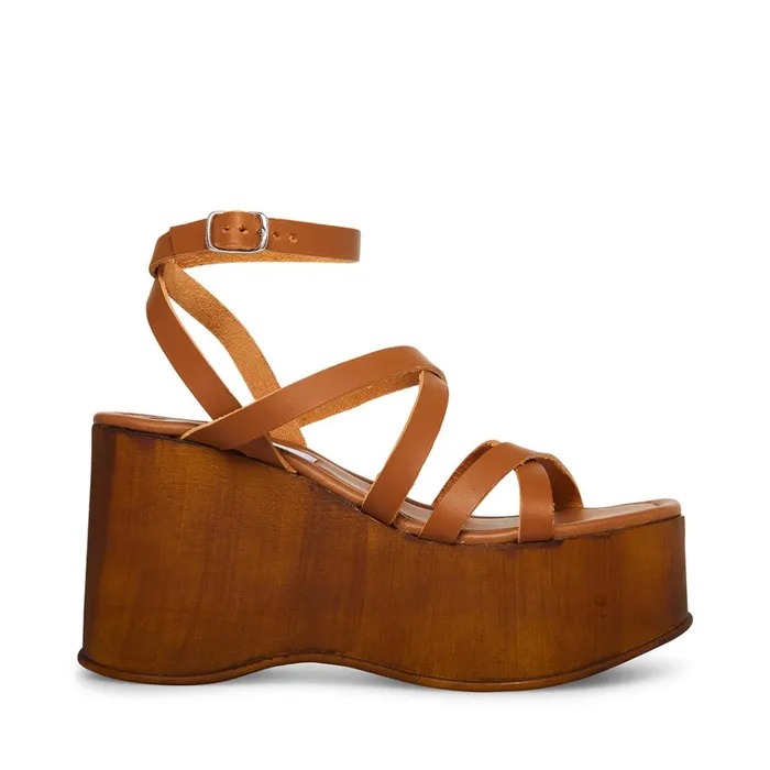 Womens Avril Cognac Leather Steve Madden Sandals